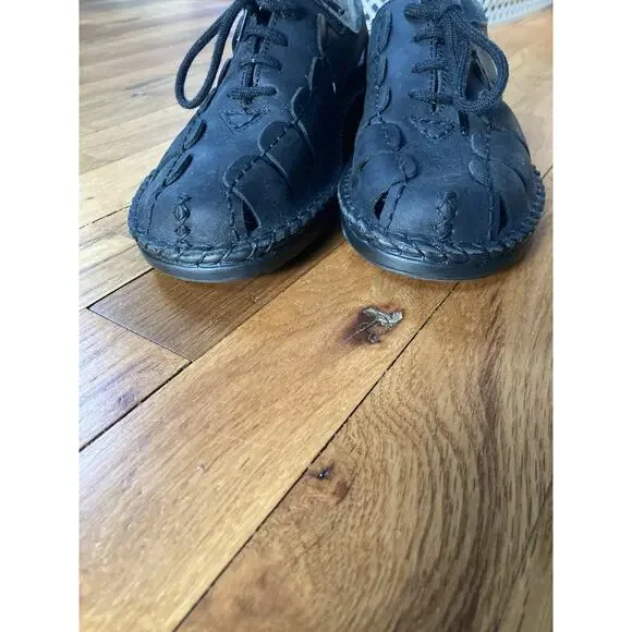 Josef Seibel Air Massage Womens 40 Black Leather Fisherman Lace-Up Sandal Grunge - Picture 3 of 8